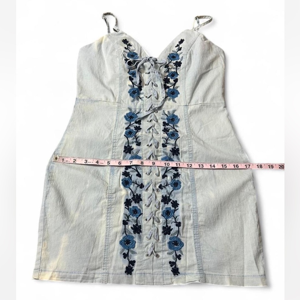 Floral Embroidered Lace Up Mini Dress - Picture 15 of 16